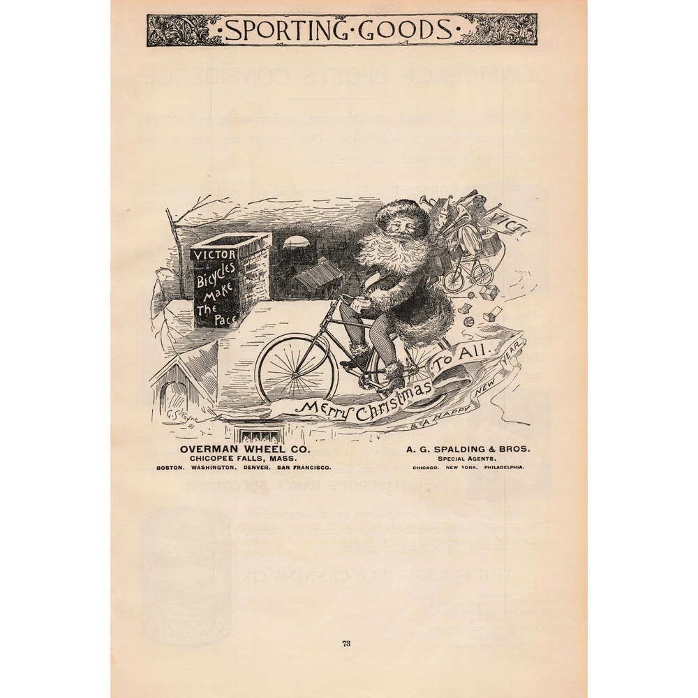 1891 Vintage Victor Bicycles Make The Pace Christmas Advertisement Art Print - Picture 1 of 1